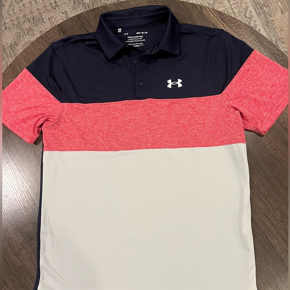 Under Armour Red and Blue Polo Shirt Sporty Design